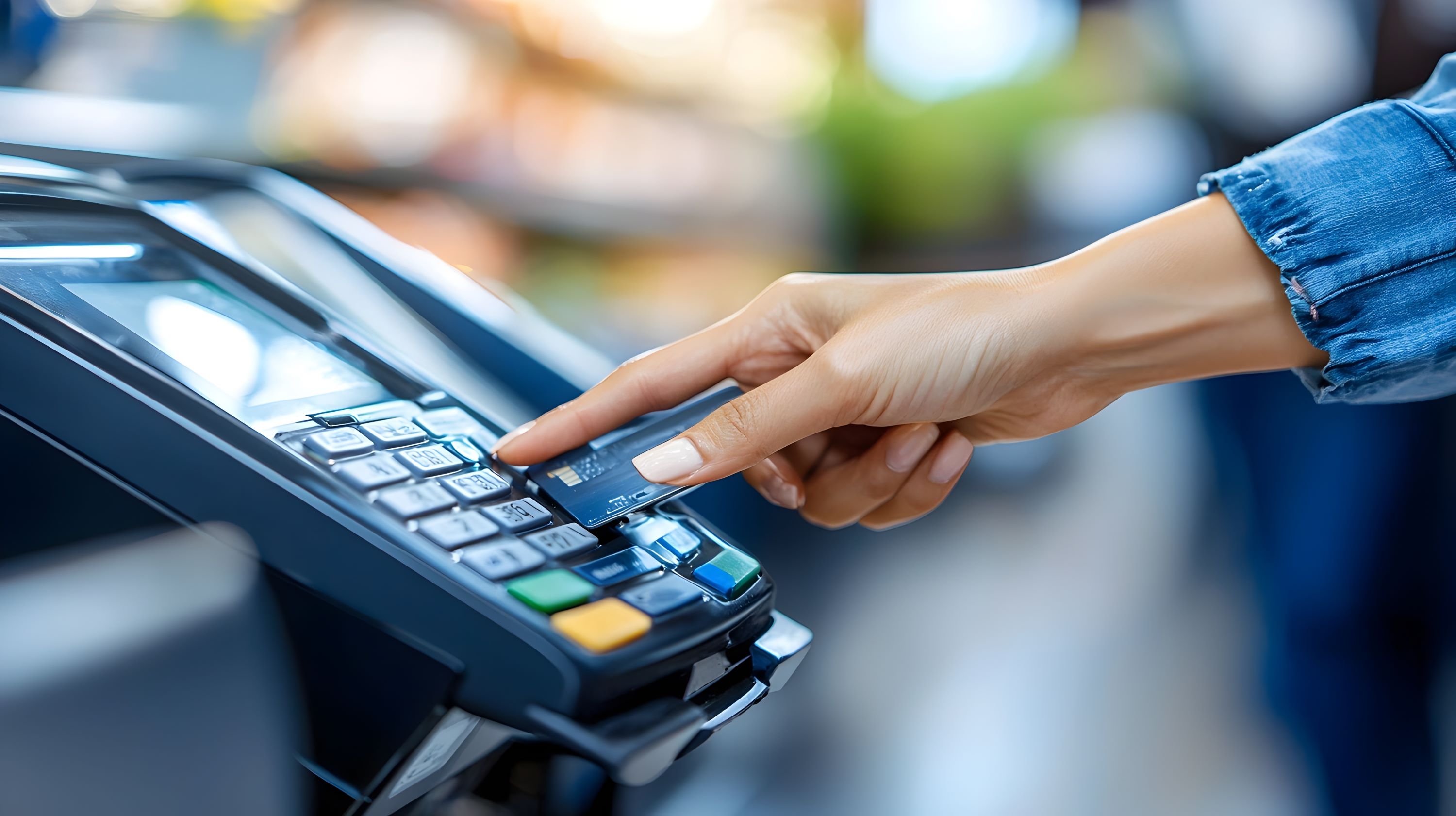 Consumer using a credit card terminal.