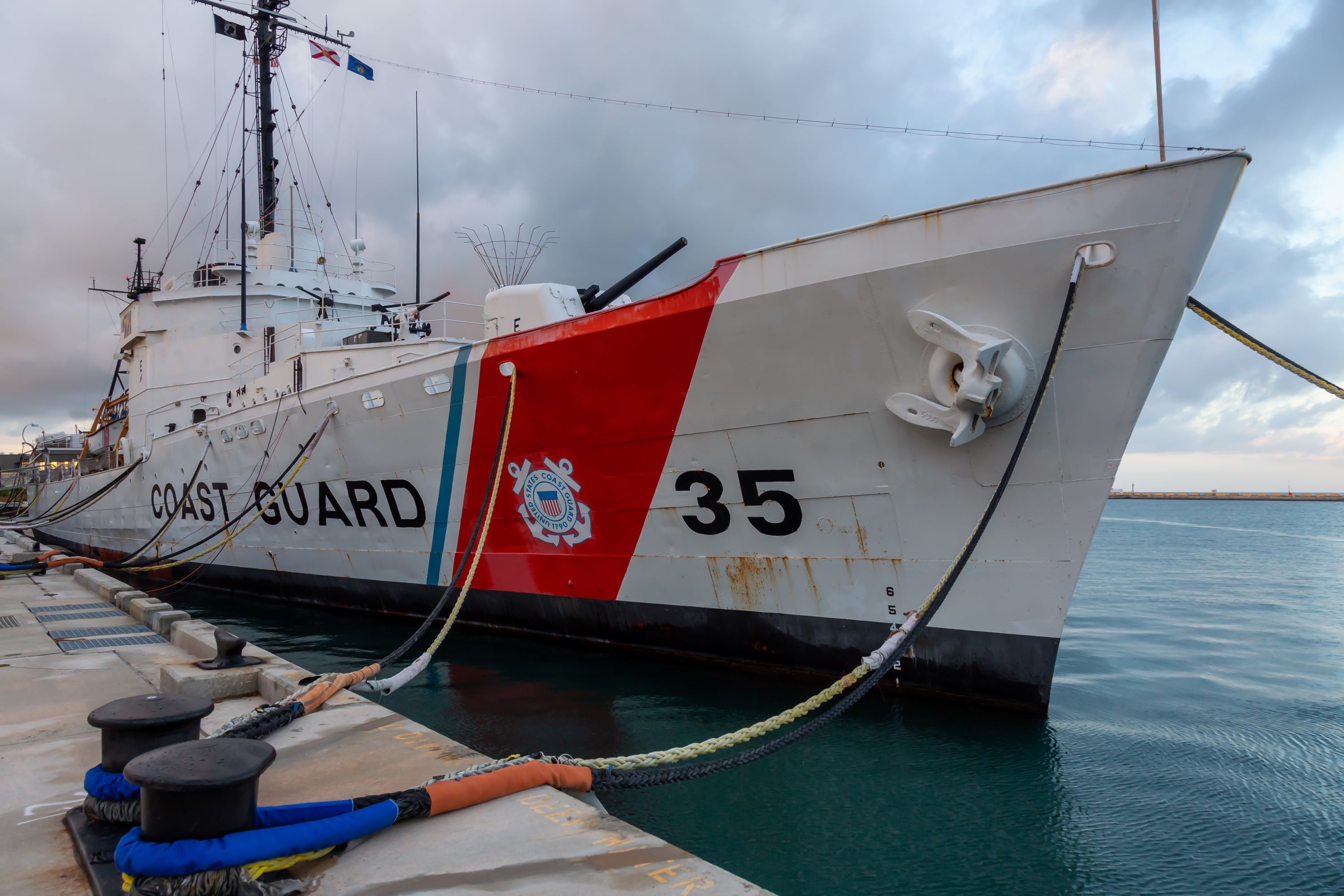 U.S. Coast Guard ship docked.