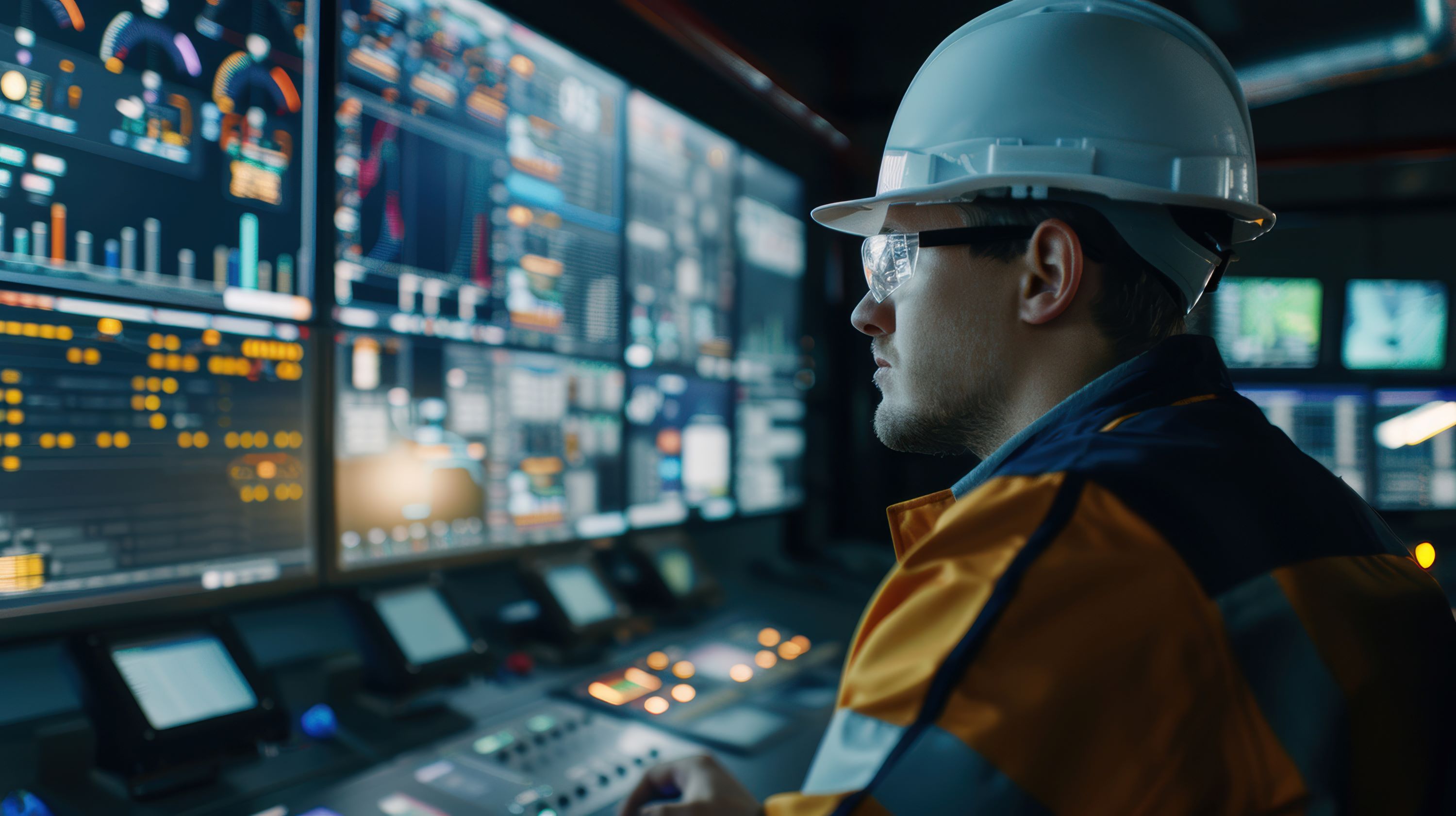 Energy worker monitoring a control panel.