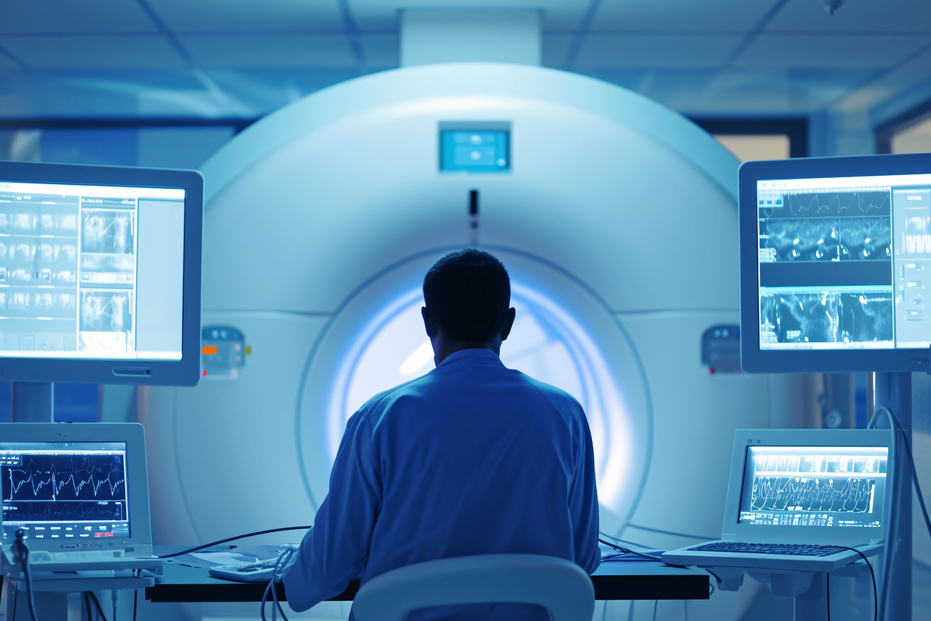 Medical professional using an MRI machine.
